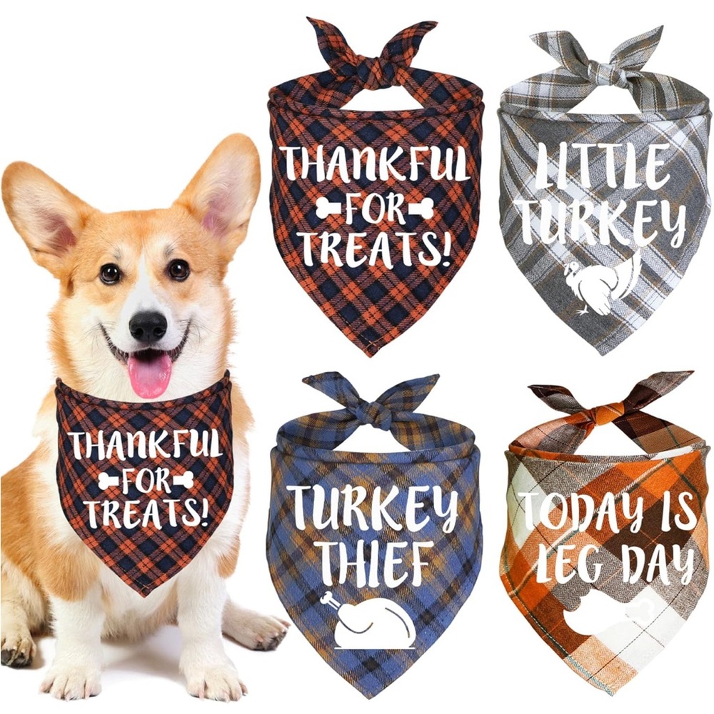 4 Pack Thanksgiving Dog Bandanas, Holiday Dog Bandanas Fall Dog Bandanas (Large)
